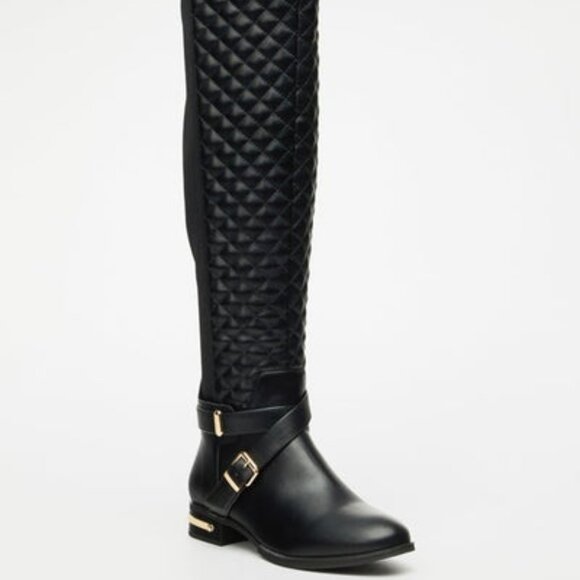 SHOEDAZZLE FAUX LEATHER/NEOPRENE PANEL OVER THE KNEE QUILTED BOOT 18.25" SHAFT - Picture 7 of 10